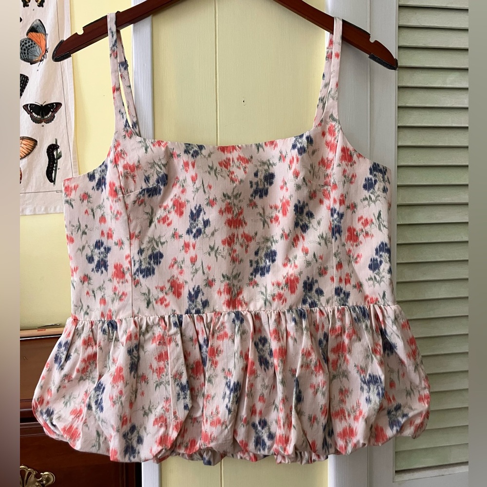 NWOT Rebecca Taylor Emma Floral Print Blouson Bubble Hem Tank